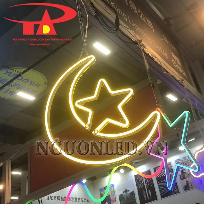 Đèn led neon hình trăng sao thả treo