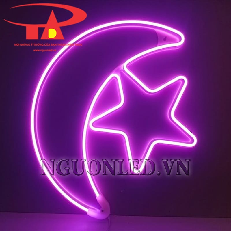 Đèn led trăng sao dạng neon màu hồng trang trí