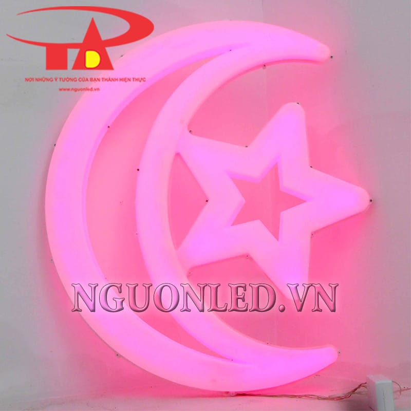 Ảnh led trăng sao dạng neon màu hồng