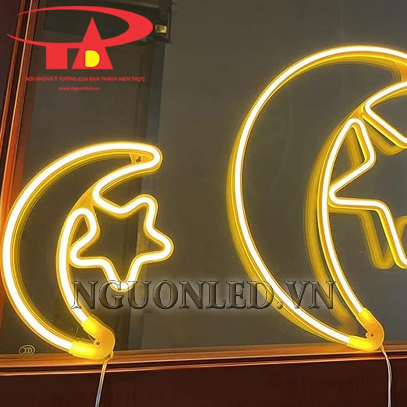 Đèn thả led neon trăng sao màu vàng