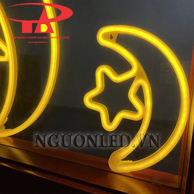 Ảnh led thả neon trăng sao màu vàng