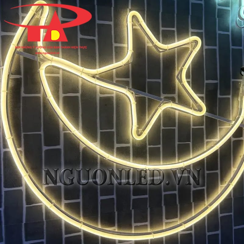 Ứng dụng led neon trăng sao màu vàng treo tường