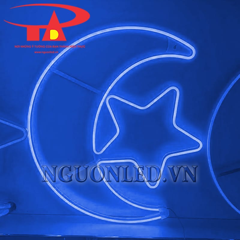 Ảnh led neon trăng sao xanh dương