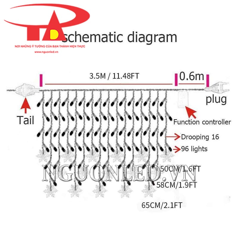 Chi tiết led rèm bông tuyết