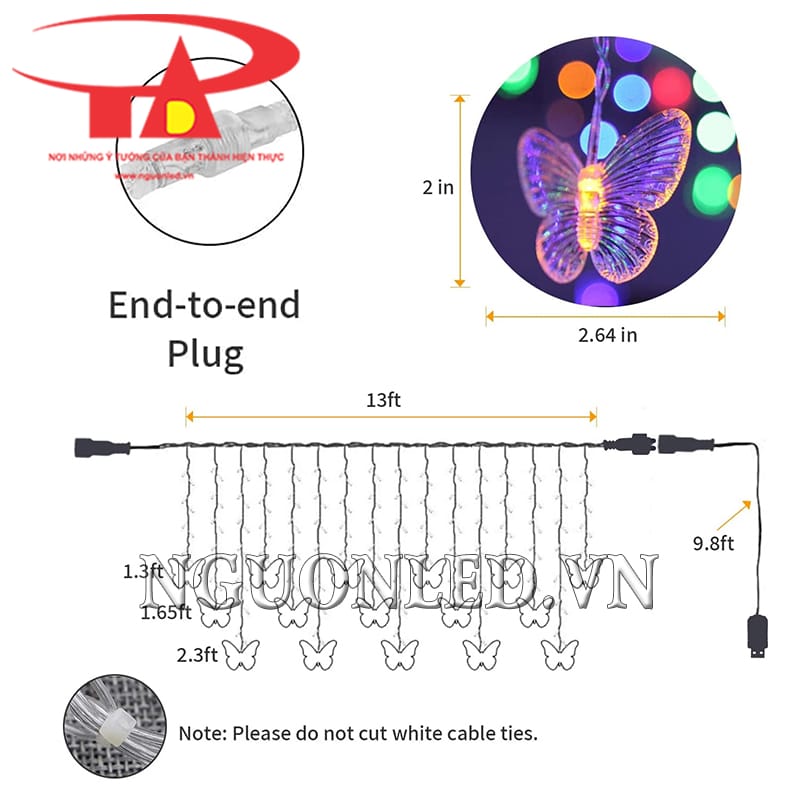 Kích thước led rèm cánh bướm 3,5m đủ màu