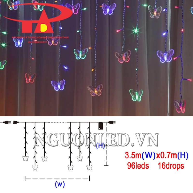 Thông số kích thước led rèm cánh bướm 3,5m đủ màu