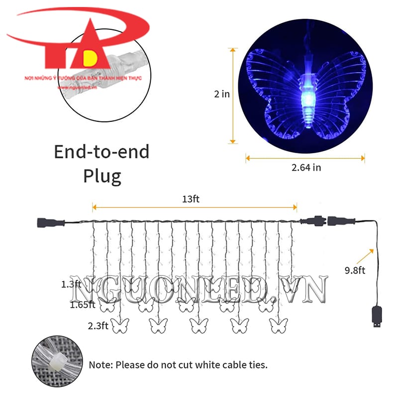 Chi tiết led rèm cánh bướm 3m5 xanh dương