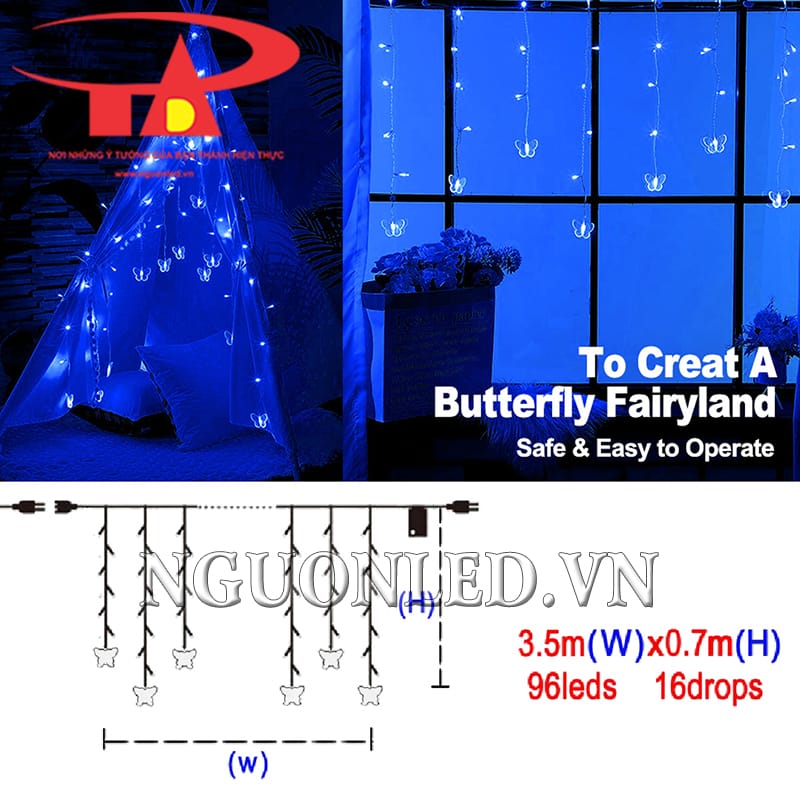 Thông số kỹ thuật led rèm cánh bướm 3m5 xanh dương