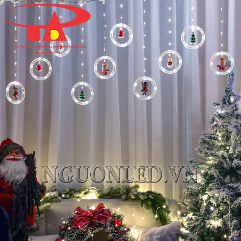 Ứng dụng led rèm vòng tròn noel kèm nhân vật