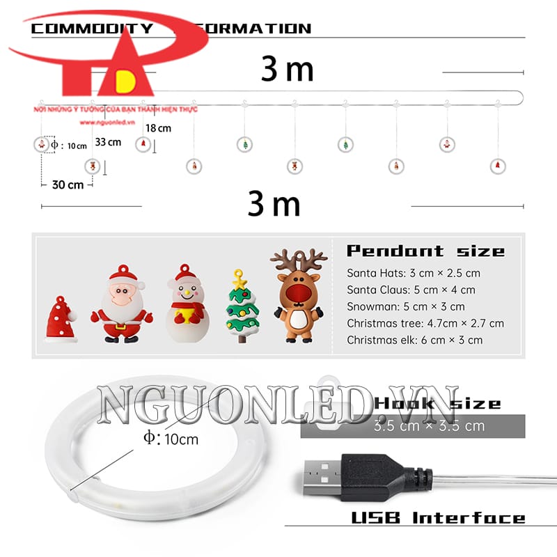 Chi tiết led rèm vòng tròn noel đủ màu