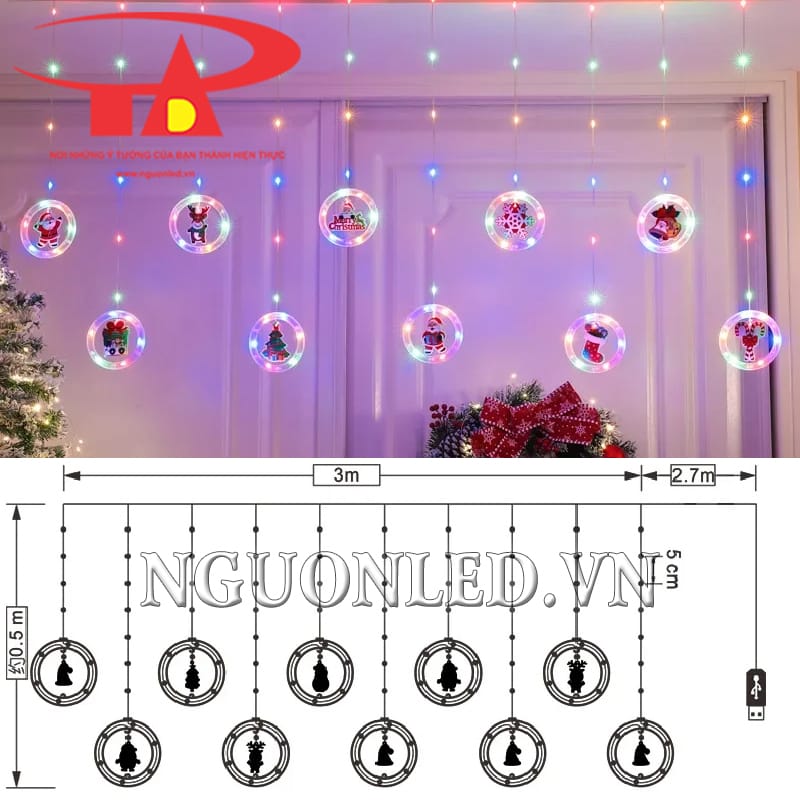 Chi tiết thông số led rèm vòng tròn noel kèm nhân vật