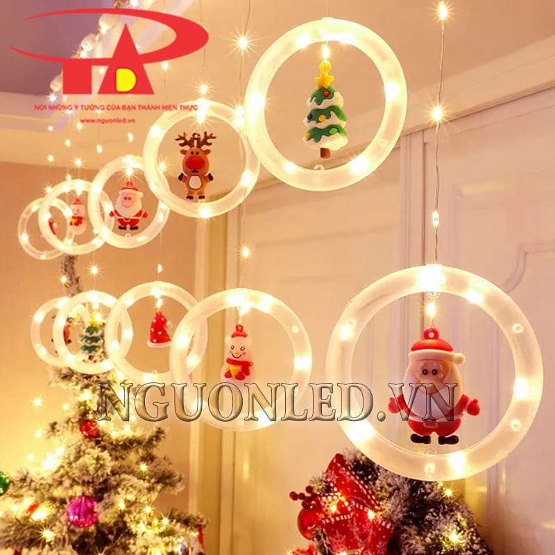 Ảnh led rèm noel vòng tròn màu vàng