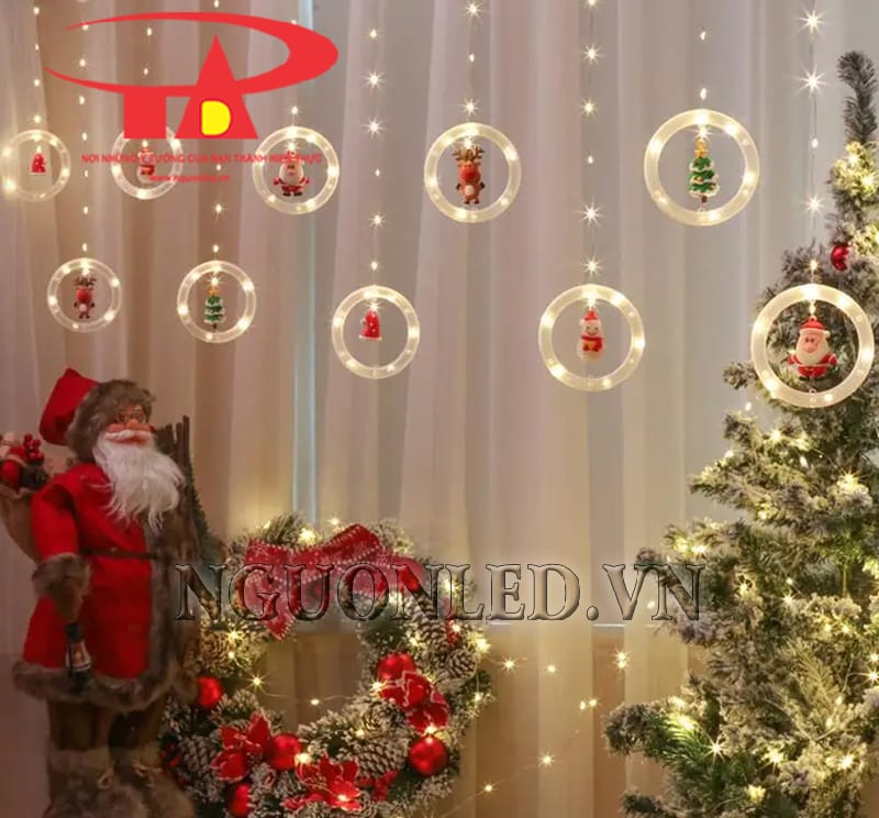 Ứng dụng led rèm noel vòng tròn màu vàng