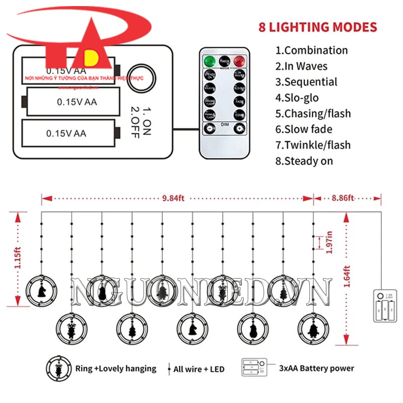 Thông số led mành nháy noel vòng tròn dùng pin