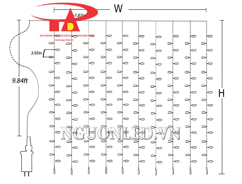 Kích thước led rèm hiệu ứng mưa rơi