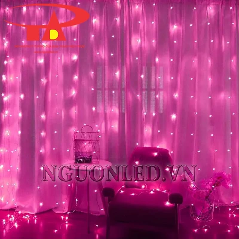 Ứng dụng led rèm thác nước 3m x 2m màu hồng tại Nha Trang