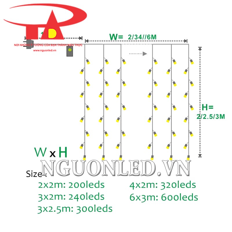 Thông số led rèm thác nước 3m x 2m màu hồng