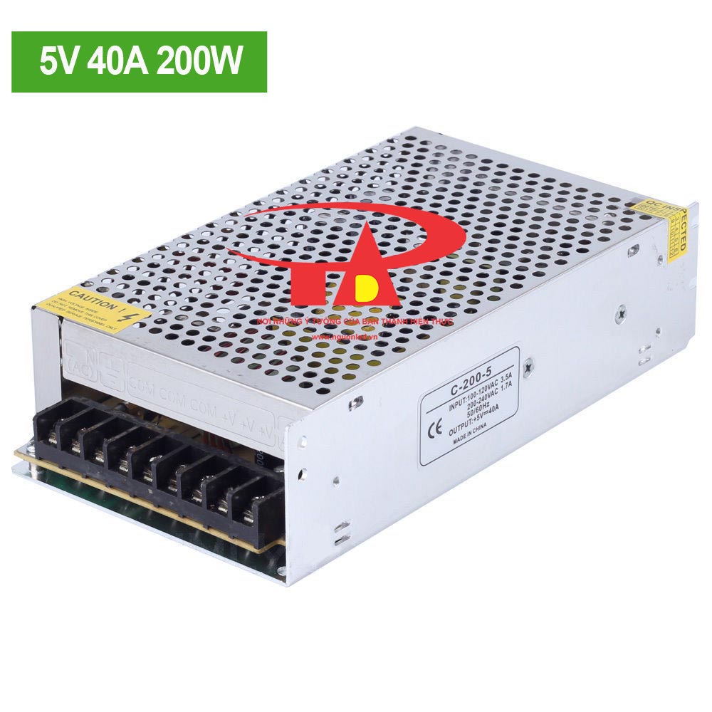 Nguồn 5V 40A không quạt, loại tốt, giá rẻ BH 1 năm, nguonled.vn