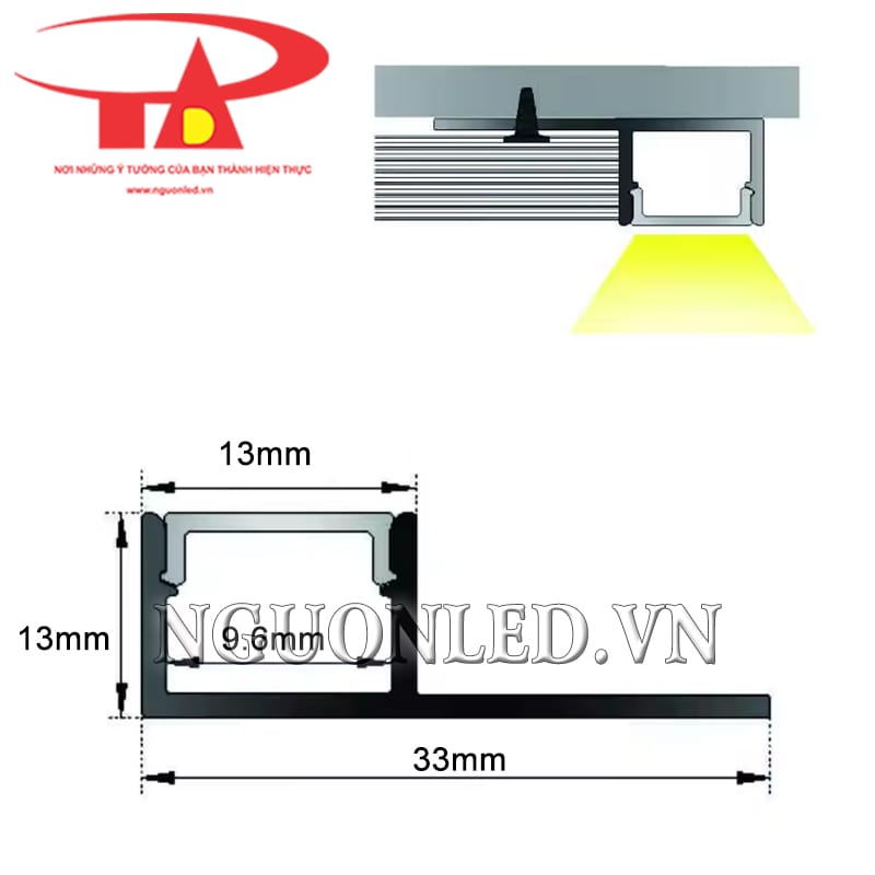 Máng nhôm profile giấu viền 33x13