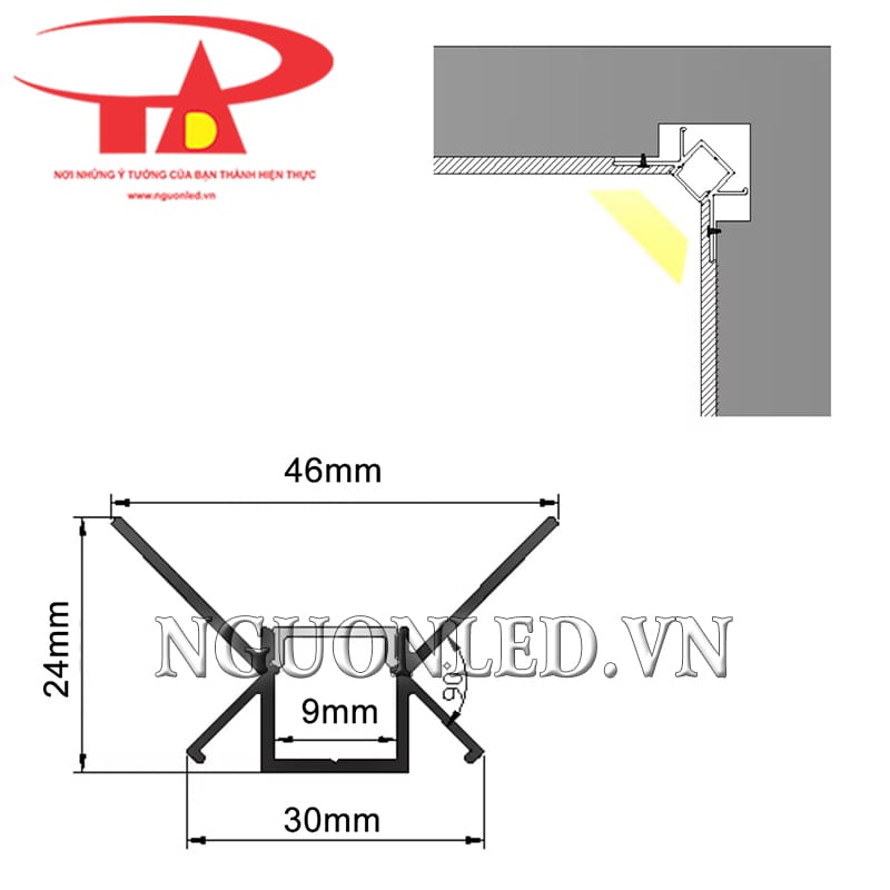 Máng profile nhôm giấu viền 46x24