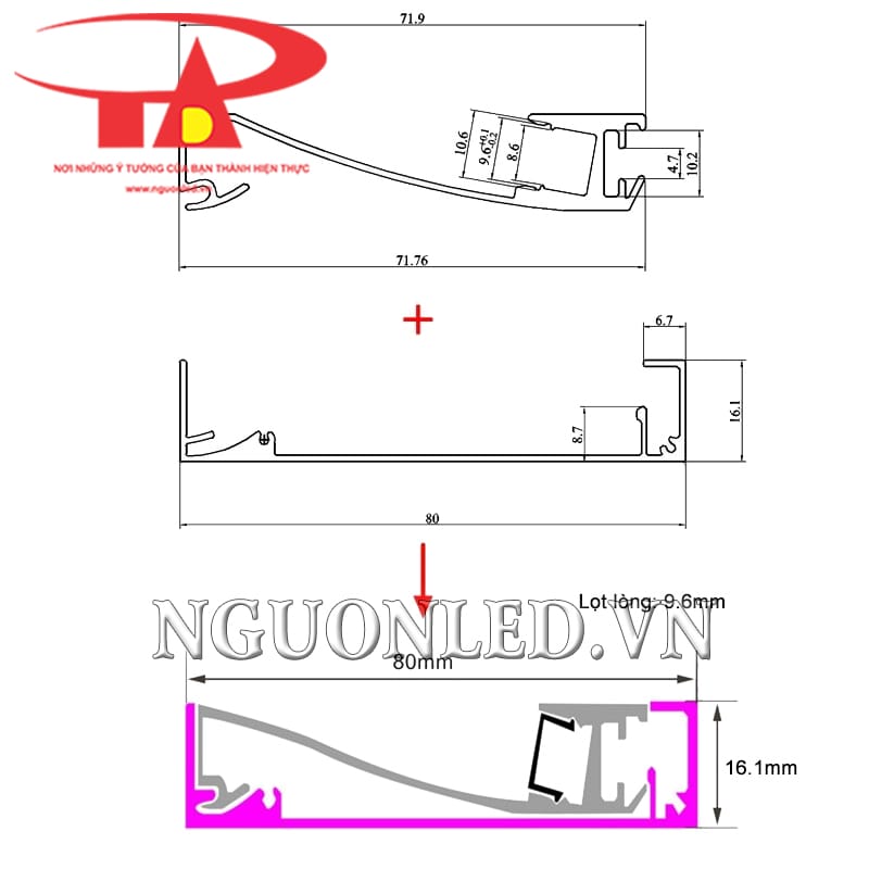 Thanh định hình nhôm hắt chân tường 80x16 cao cấp