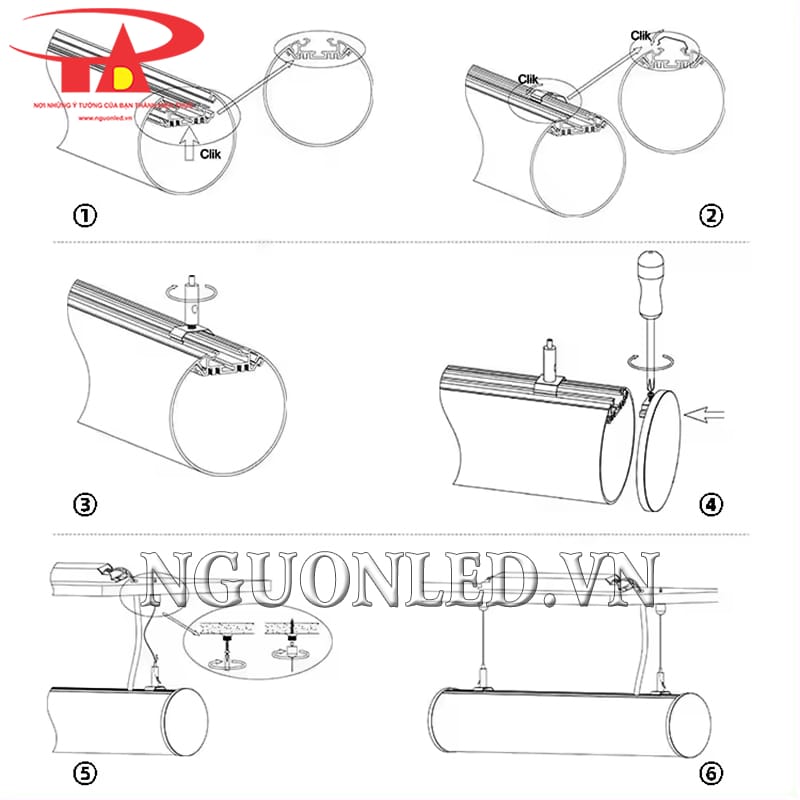 Hướng dẫn lắp đặt thanh nhôm tròn thả treo