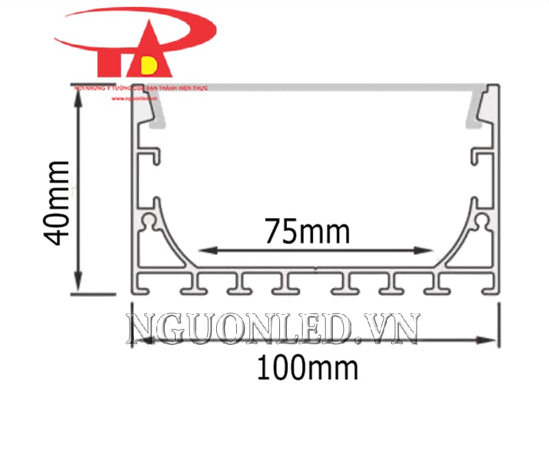 Thanh nhôm định hình U 100x40 ốp nổi