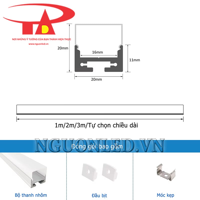 Thanh nhôm lắp nổi U 20x20