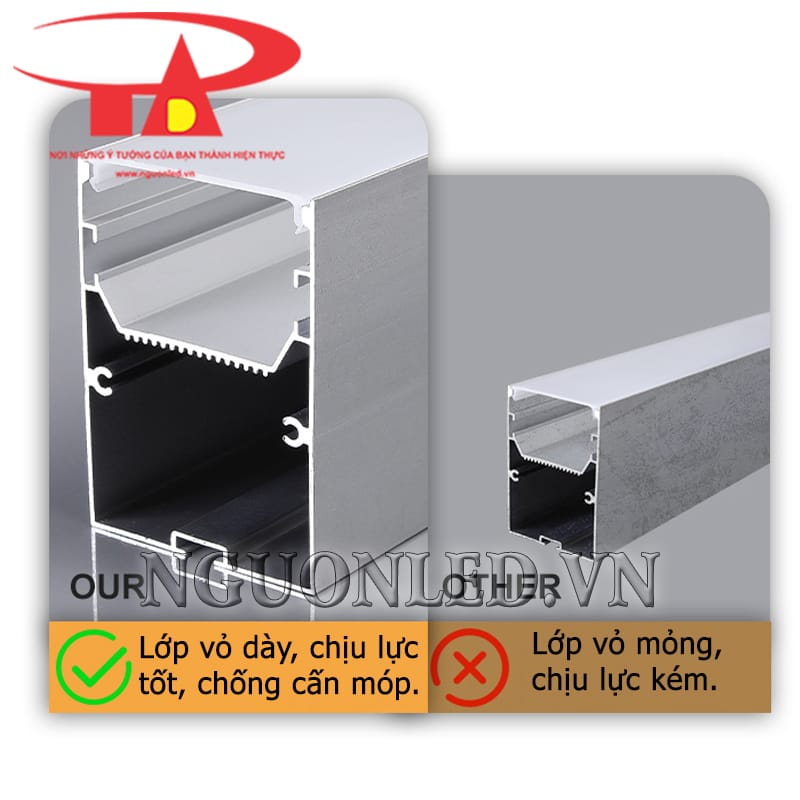 Thanh nhôm profile U 50x75 loại tốt