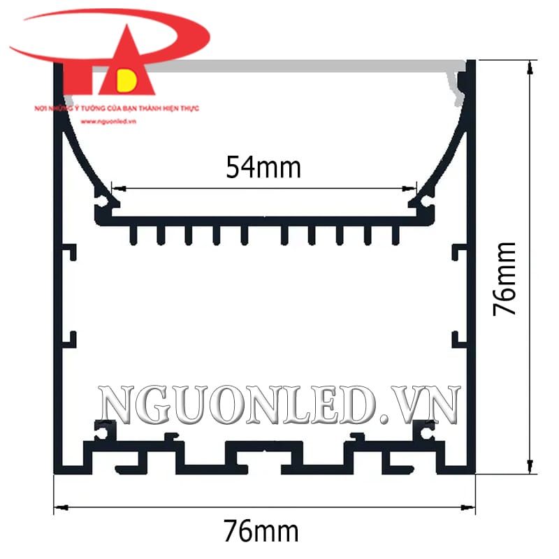 Thanh nhôm U lắp nổi 76x76 định hình đèn led