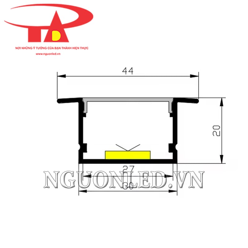 Thanh định hình nhôm lắp âm W44H20