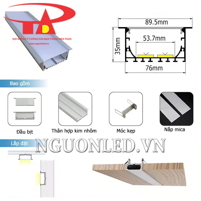 Thanh định hình nhôm lắp âm YW W90H35