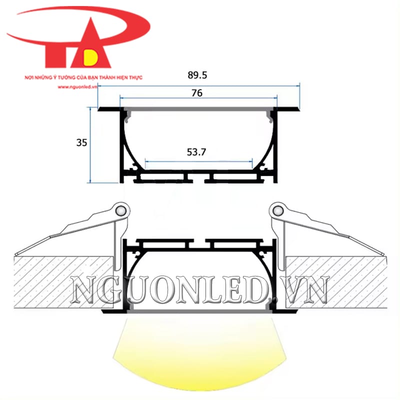 Thanh nhôm định hình gắn âm YW W90H35