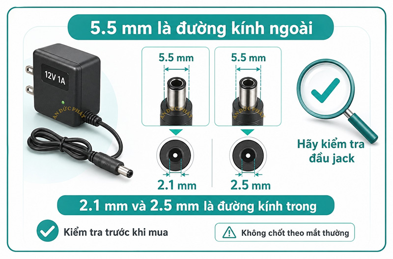 adapter 12V 1A jack 5.5x2.1 và 5.5x2.5