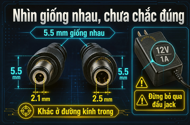 Adapter 12V 1A đầu DC 5.5x2.1 và 5.5x2.5