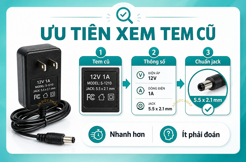 Adapter 12V 1A loại tốt jack 5.5x2.1 và 5.5x2.5