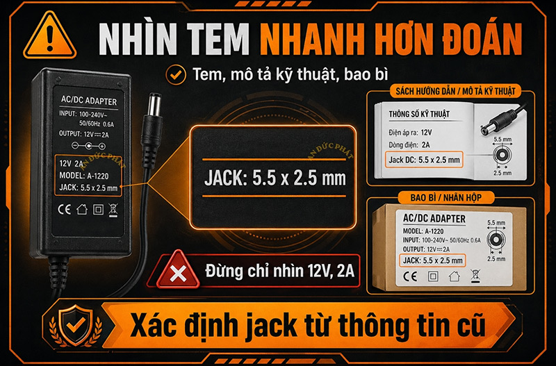 Adapter 12V 2A loại tốt jack 5.5x2.1 và 5.5x2.5