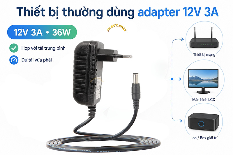 Nhóm thiết bị 12V cần dư tải vừa phải khi dùng adapter 3A
