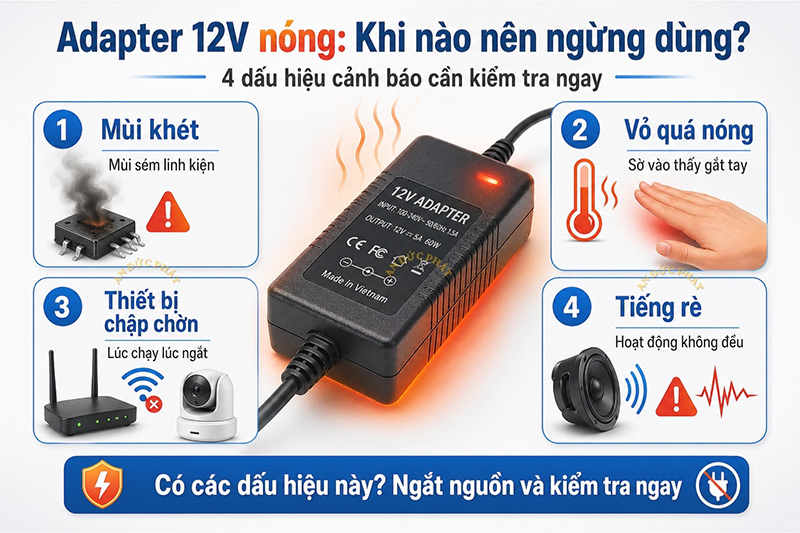 Khi nào adapter 12V bị nóng không dùng