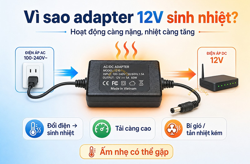 Vì sao adapter 12V sinh nhiệt khi hoạt động