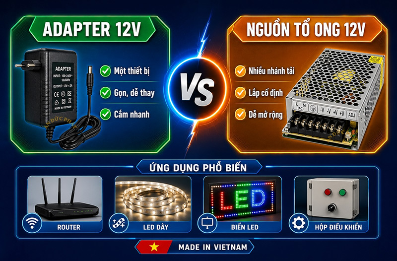 Chọn nhanh loại nguồn tổ ong và adapter nên dùng