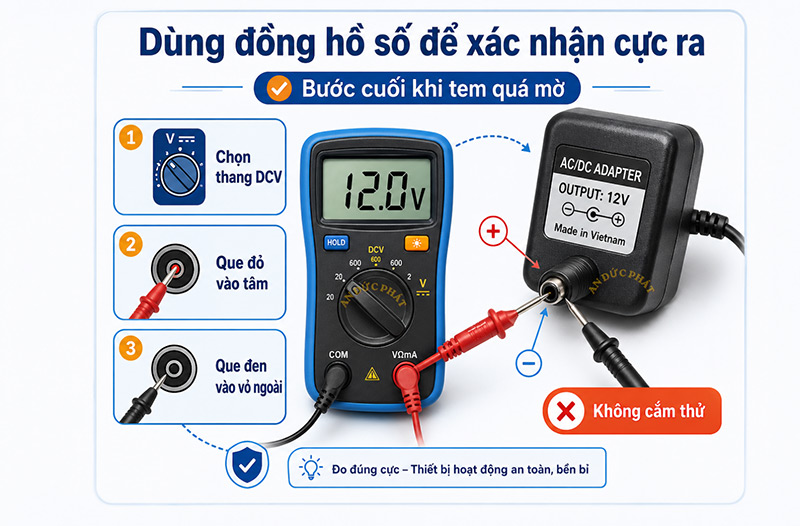 Dùng đồng hồ số để kiểm tra adapter 12V