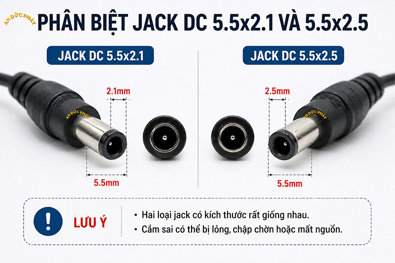 jack 5.5x2.1 và 5.5x2.5