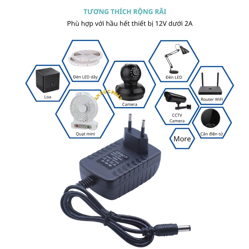 Adapter 12V 2A dùng cho thiết bị dân dụng 12V