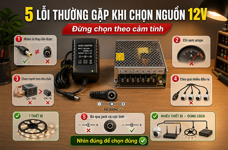 Cách chọn adapter 12V và nguồn tổ ong cho đúng