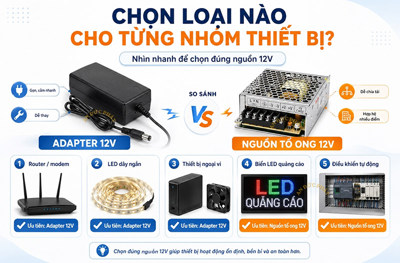 Chọn nguồn 12V nào cho từng nhóm thiết bị