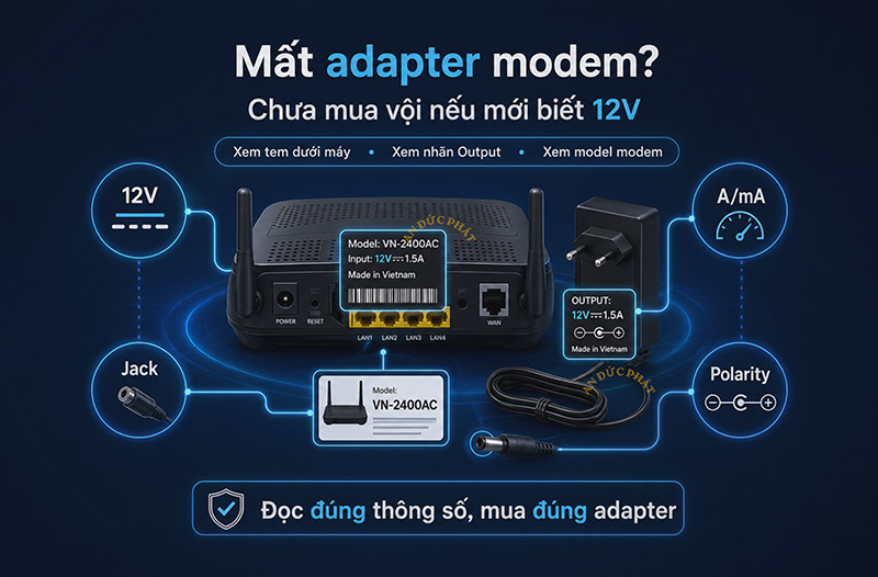 Modem WiFi và adapter cũ với 4 thông số cần kiểm tra