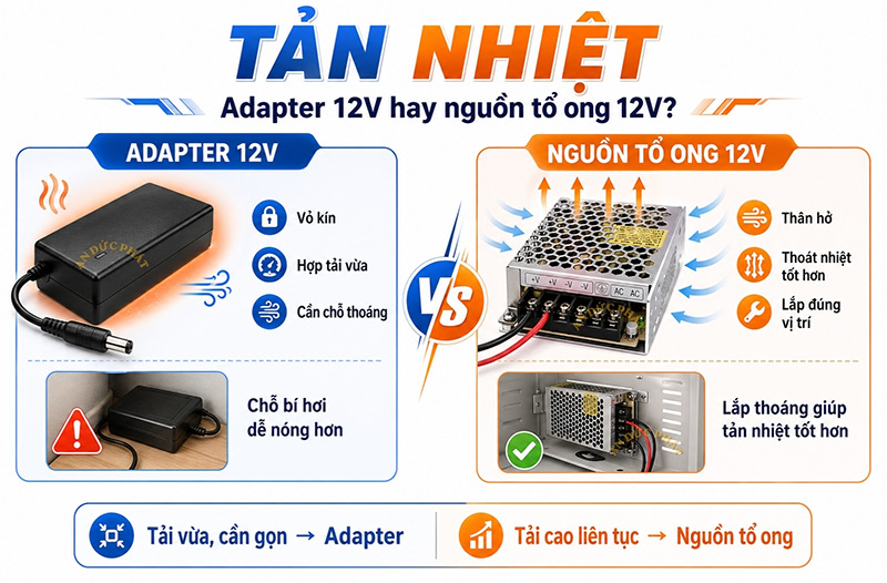 Tản nhiệt của adapter 12V và nguồn tổ ong không quạt
