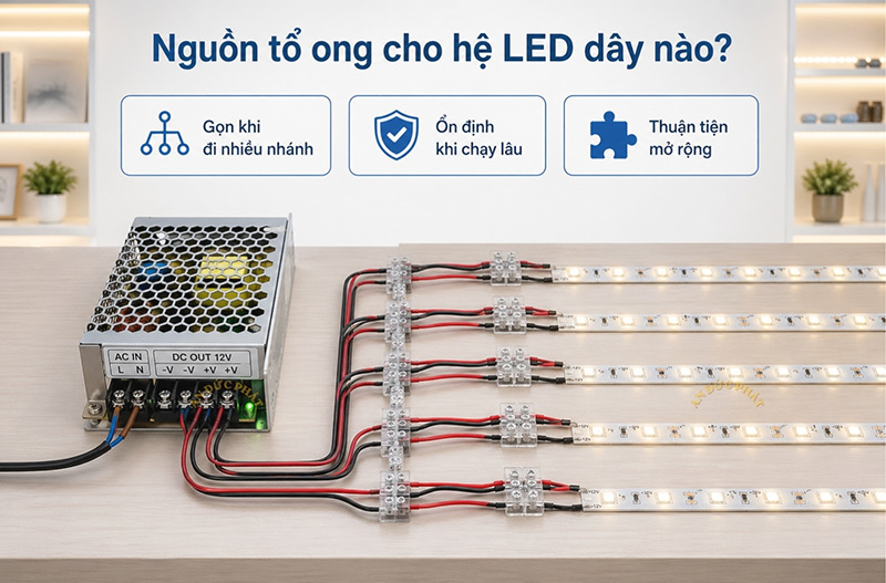 Nguồn tổ ong DC12V dùng cho các loại đèn led dây nào