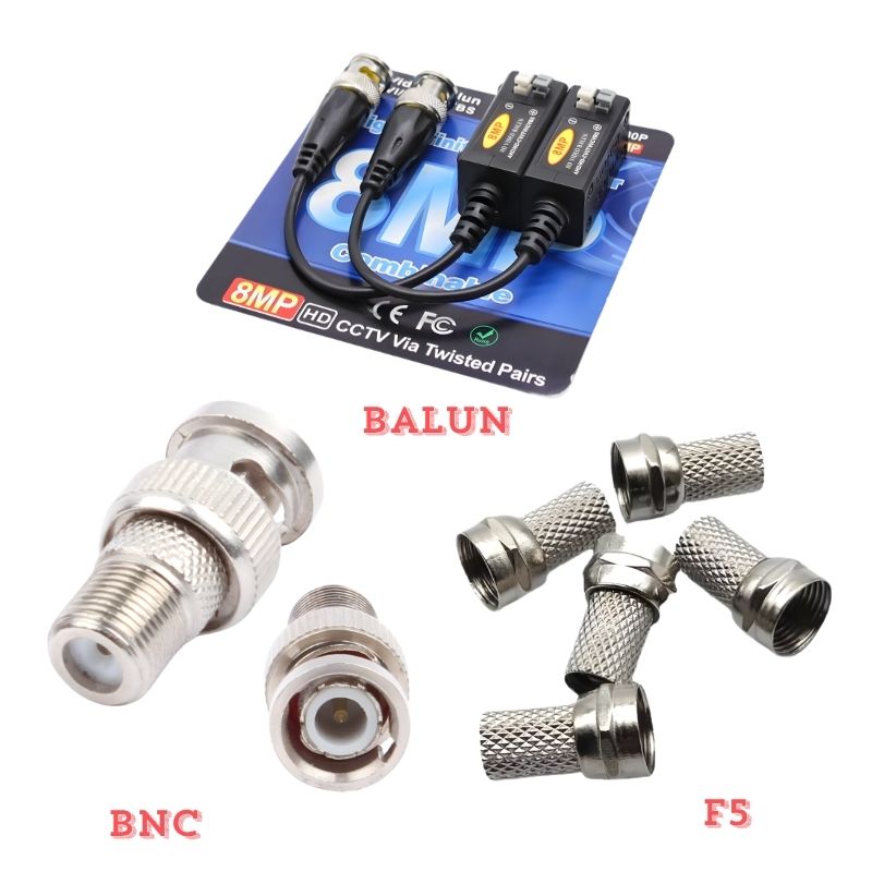 Bộ phụ kiện balun, jack BNC và đầu F5 dùng cho camera analog
